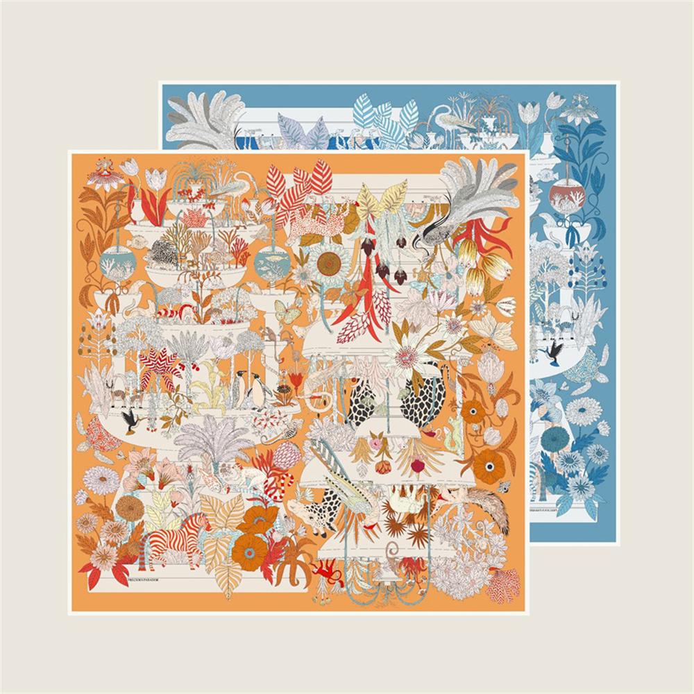 Brand Silk Scarves Animals Printed Twill Silk Scarf Women Shawls Luxury Design Hijab Fashion Square Curled Scarf Neckerchief