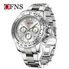 OFNS Men's Quartz Watch: Fashionable Business Design, Six-Hand Dial, Calendar, Solid Steel Band, Waterproof.