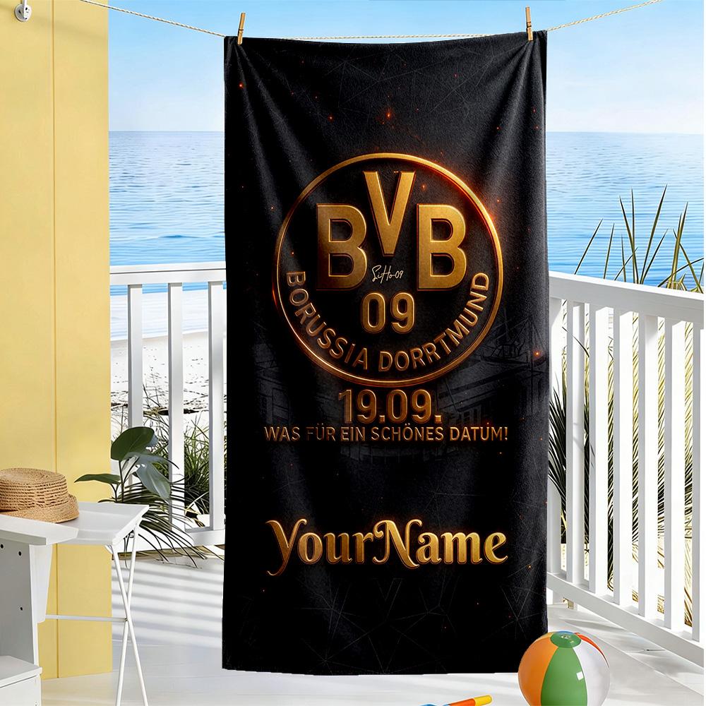 Borussia Dortmund Customize Text Beach Towel High Absorbency & Quick-Dry Ideal for Travel Outdoor Swim Pool Yoga Surf Camping Hiking Gym Gift Holiday