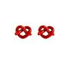 Red Enamel Heart Knot Earrings with White Drip Glaze