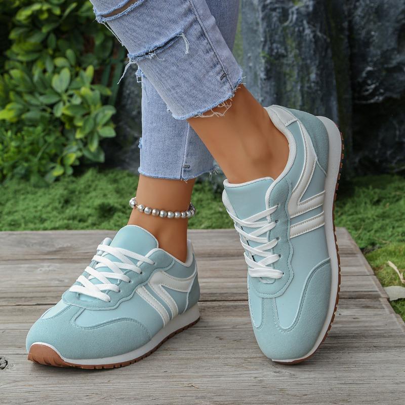 Women's Spring-Autumn Flat Lace-Up Color-Blocked Casual Sports Shoes, Training Style Versatile Footwear, Available In Large Sizes.