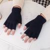Black Gloves Autumn Winter Fashion Keep Warm Knitted Half-Finger Gloves Unisex