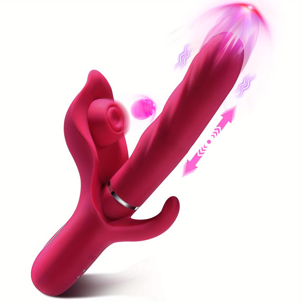 3-in-1 Rechargeable G-Spot Bunny Vibrator for Women & Couples - 30 Modes USB Charging, 1200mAh Lithium Battery, 3-Point Telescopic Stim