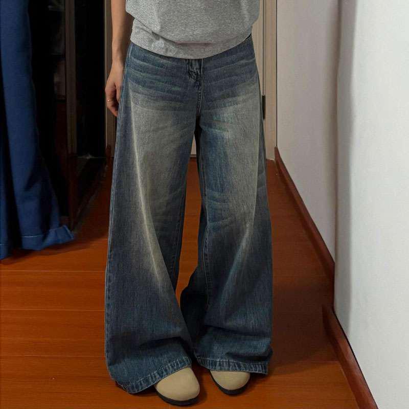 

Plus Size Distressed High Waist Wide Leg Jeans - Autumn Retro Slimming Fit 2XL