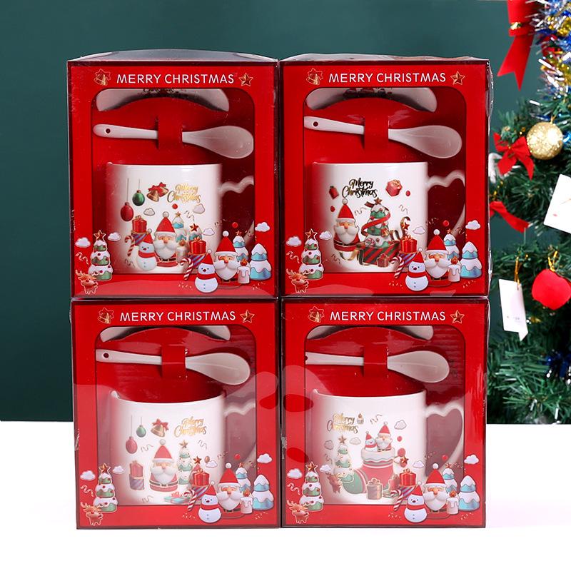 Santa Claus Ceramic Mug Gift Set with Lid and Spoon – Christmas Souvenir