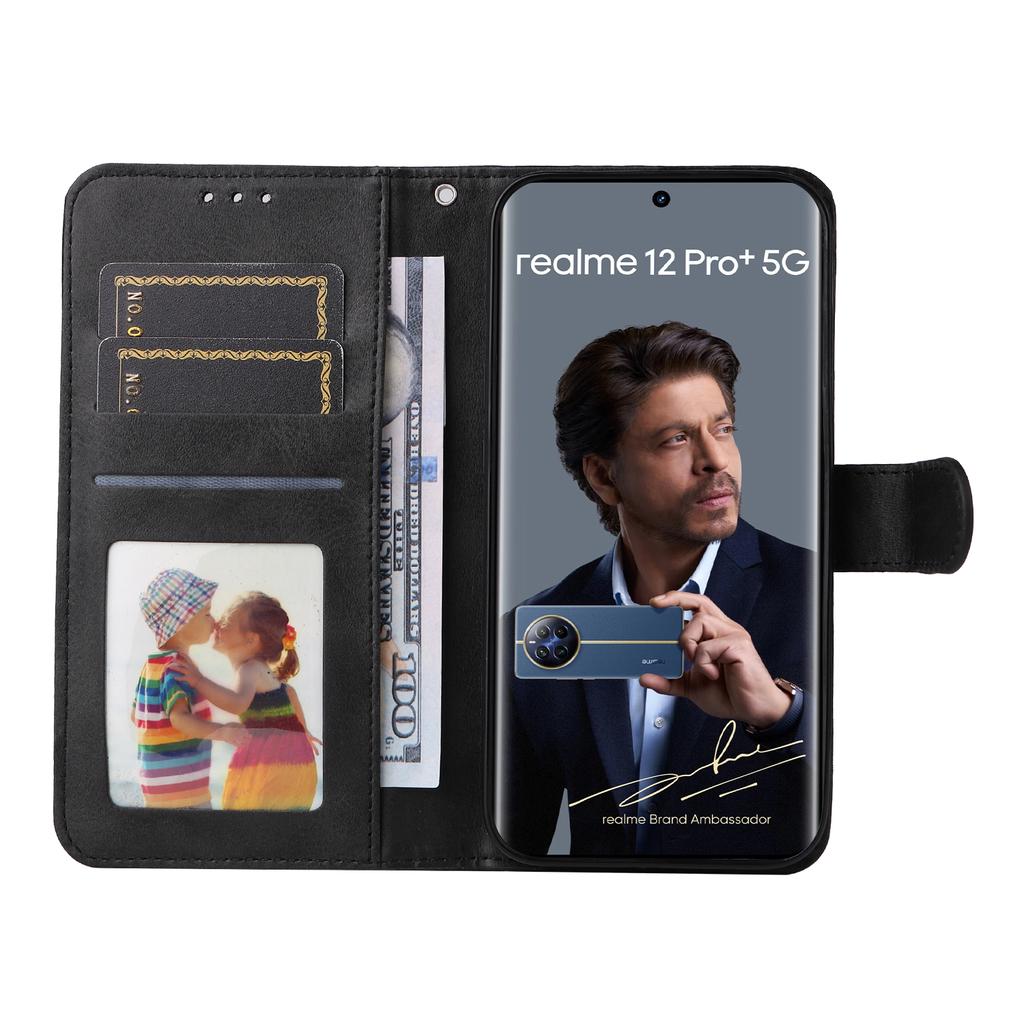 For Realme 12 Pro 5G/12 Pro+ 5G Case Leather Folding Stand Phone Cover with 3 Card Holder