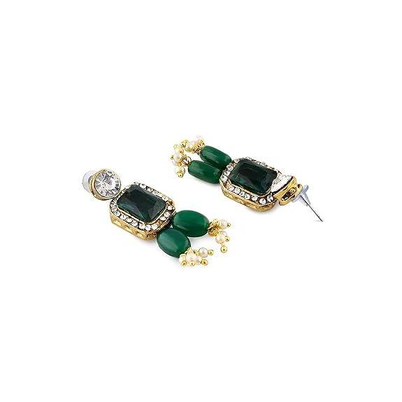 Green Beads Ethnic Choker Necklace Earring & Ring Set For Women