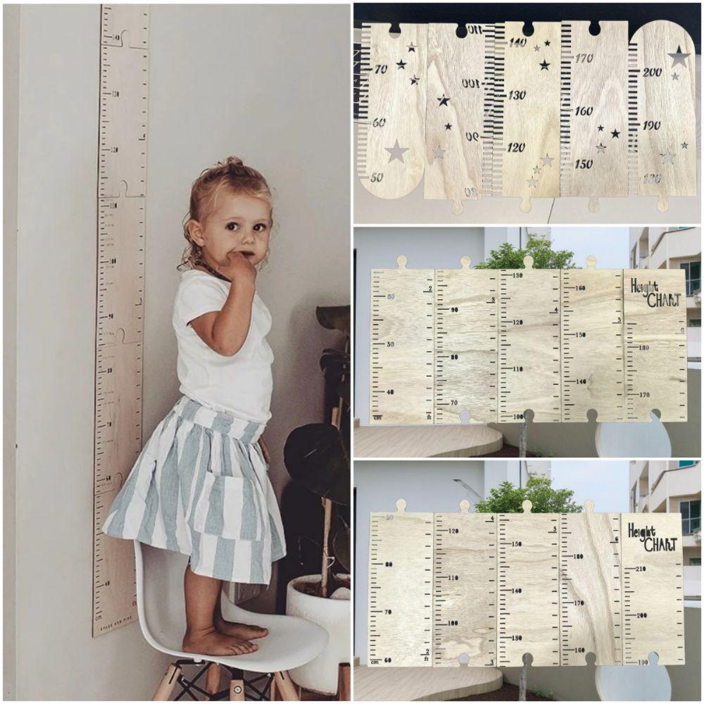Jigsaw Puzzle Kids Growth Chart Wood Children Height Gauge Ruler Room Ornament