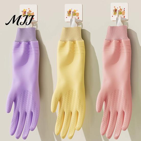 Thickened Velvet Cleaning Gloves Fleece Lined Dishwashing for Housework, Waterproof PVC Rubber Gloves, Anti-slip Heavy Duty Grip Warm Lining