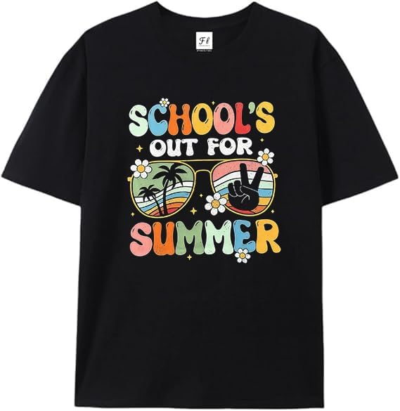 

Happy Last Day of School Shirt Womens Schools Out for Summer T-Shirt Black 5XL різнокольоровий