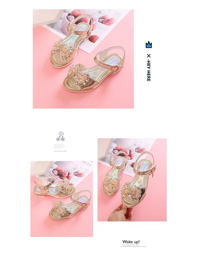 Girls' Princess Rhinestone Bow Sandals - Trendy Summer 2023 Fashion for School Students