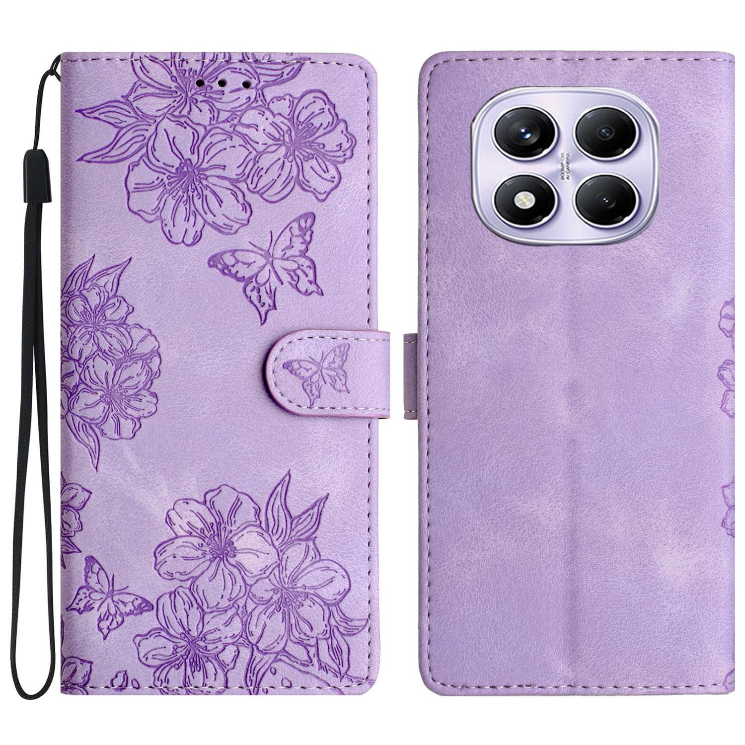 

For Xiaomi Redmi Note 14 Pro 4G Case Butterfly Flower Pattern Skin-Touch Leather Phone Cover Purple