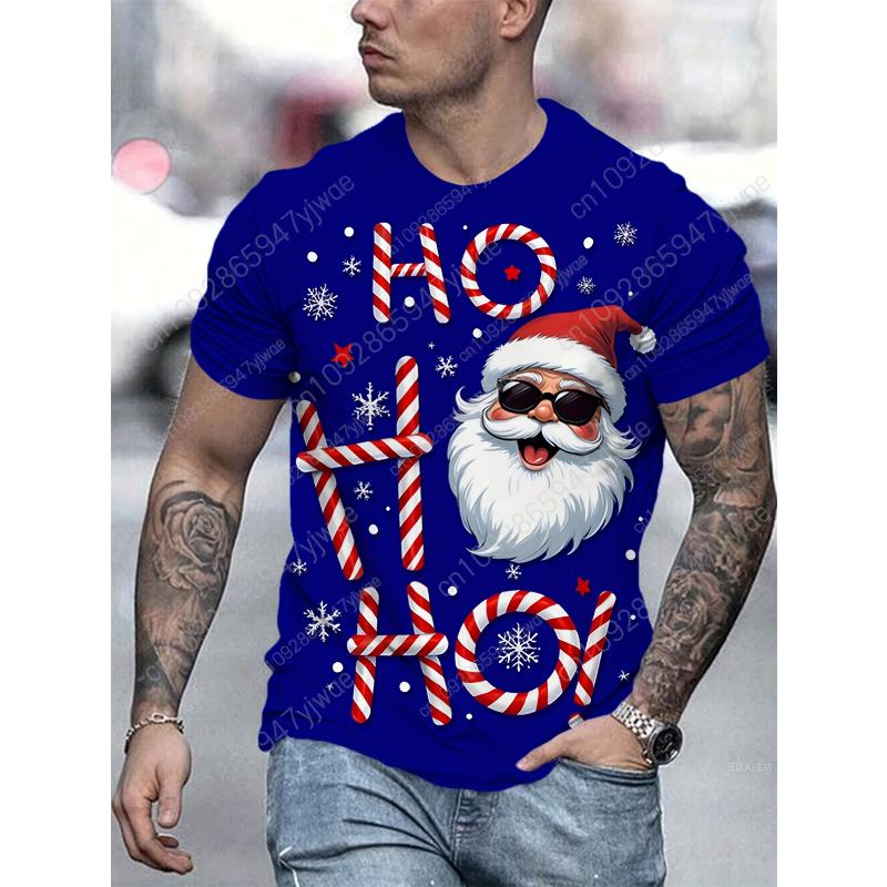 2025 Christmas New Men's Santa Claus T-shirt A Gift Holiday 3D Printed T-shirt Round Neck Fashion Streetwear Top Men's T-shirt