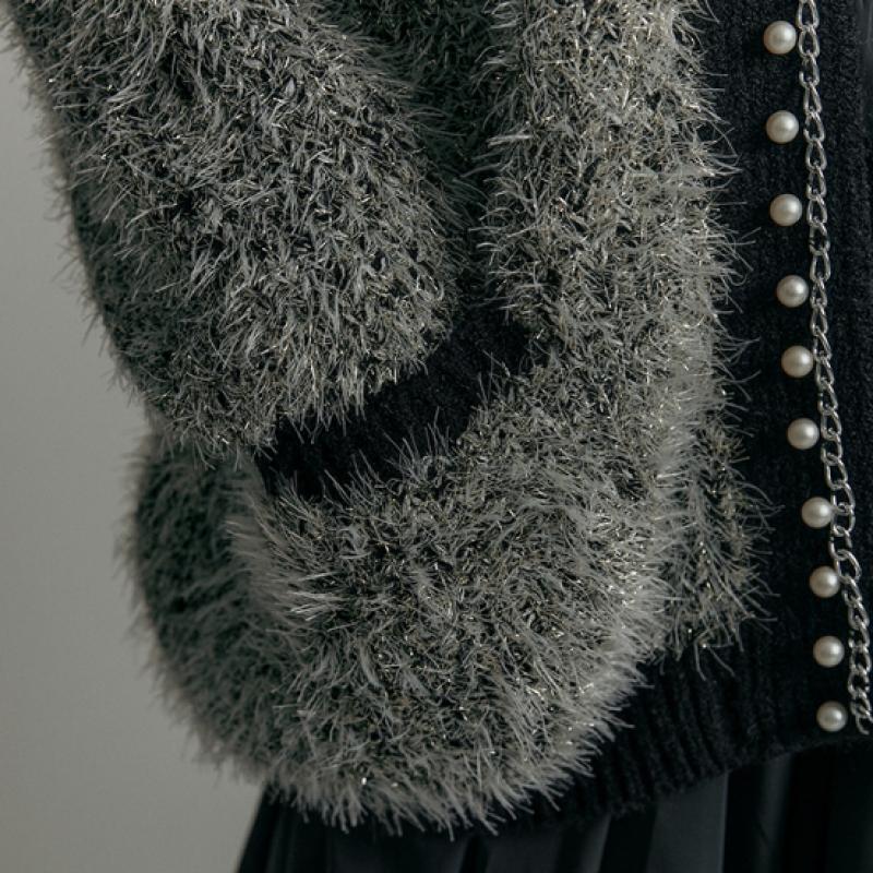 MAXZA Perlový řetěz Metalická příze Volný střih Svetr Zc11qd020on