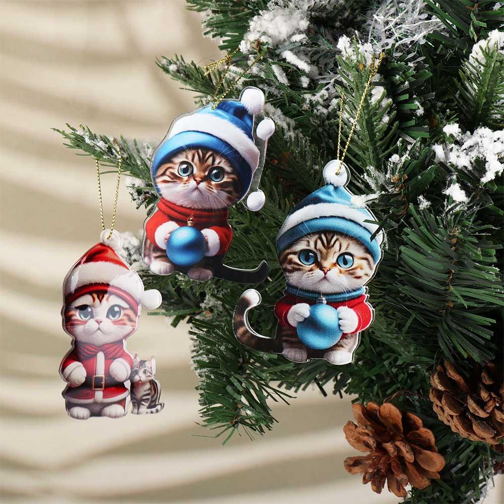 Decorative Christmas Tree Hanging Pendant 2D Cat Hanging Decoration Cartoon Cat Car Pendant  Xmas