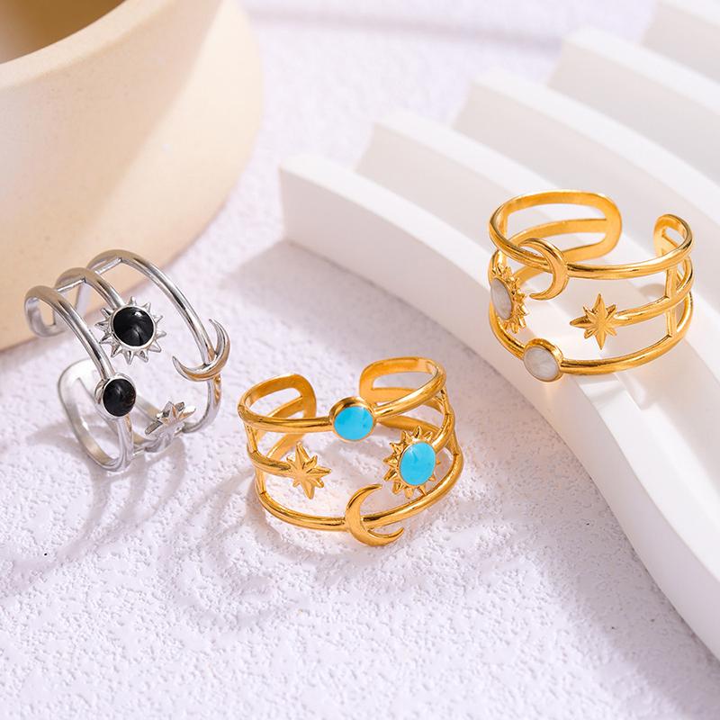 Exquisite And Elegant Sun, Moon, Star Decoration Ring Suitable For Women To Wear And Match Fashionable Zircon For Summer Travel