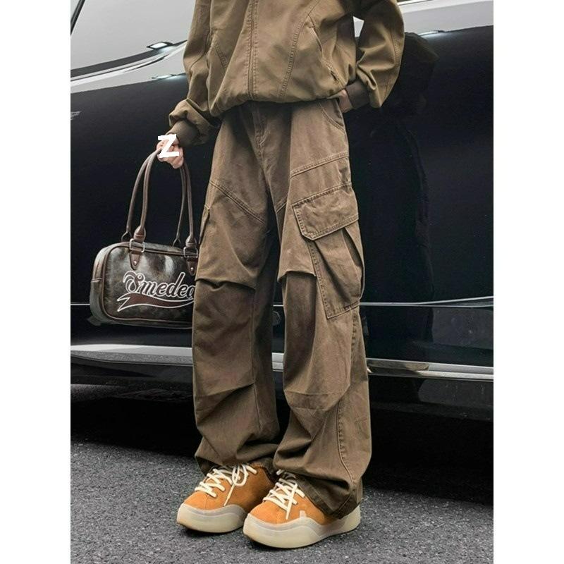 Spring Big Pocket Men's Cargo Pants Japanese Y2k Harajuku Loose Straight Wide Leg Trousers Baggy Pants Man Hip Hop Sweatpants