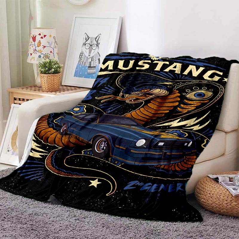 HD M-Mustangs Logo Auta Tištěná Flanelová Přikrývka Měkká Teplá Lehká Přehozová Přikrývka Domácí Dekorace Na Pohovku Postel Ložnici Cestovní Dárek