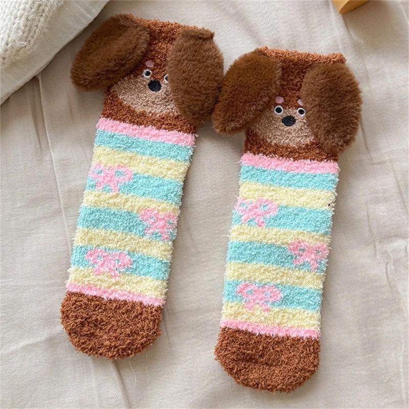 1Pair Thick Socks Cartoon Floor Socks Warm Coral Fleece Socks Comfortable Sleep Socks Skin-friendly Sausage Dog