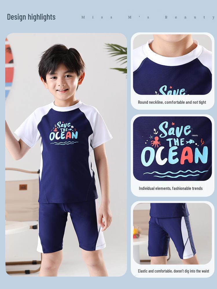 Boys' Professional Two-Piece Swimsuit Set - Swimwear for Older Kids, Swim Trunks for Hot Springs and Casual Use