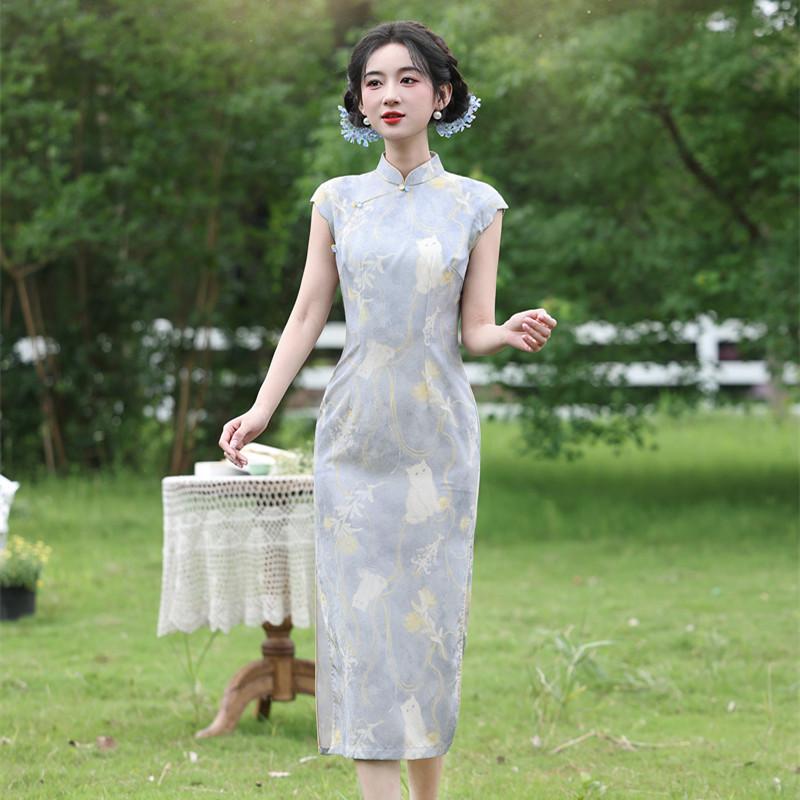 New Chinese-style Improved Cheongsam Women's 1011 New Summer High-end Sense Slim and Thin Daily Temperament Dress Long