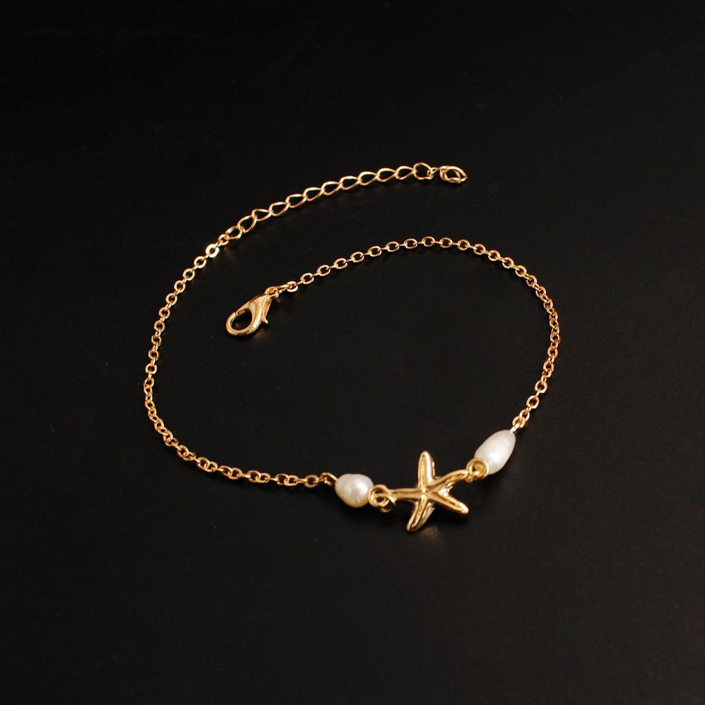 European and American Simple Beach Foot Accessories, All Handmade Fringed Pentagram Anklets, Starfish Real Pearl Accessories
