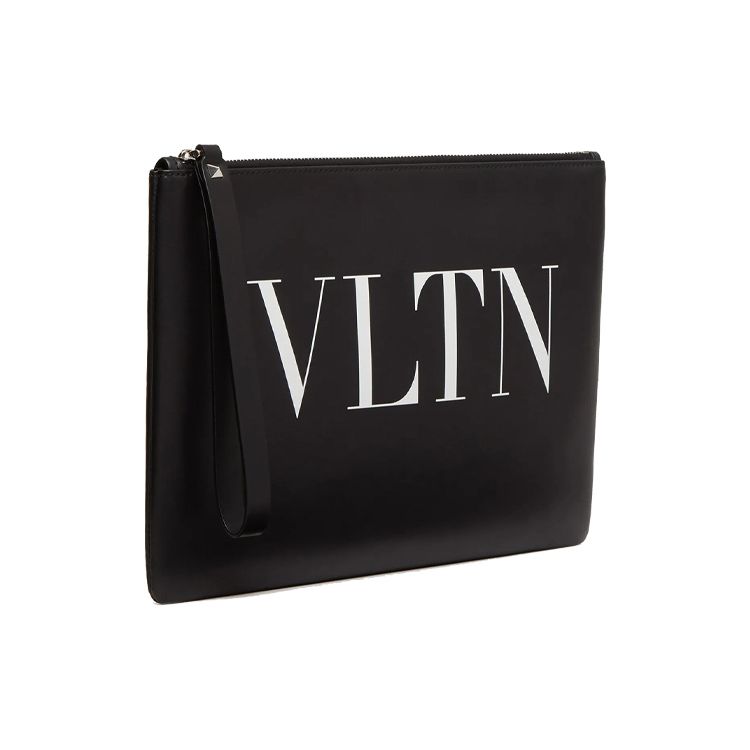 Valentino VLTN Letter Print Studded Zip Closure Leather Clutch Men clutch Black WY2P0299LVN0NO