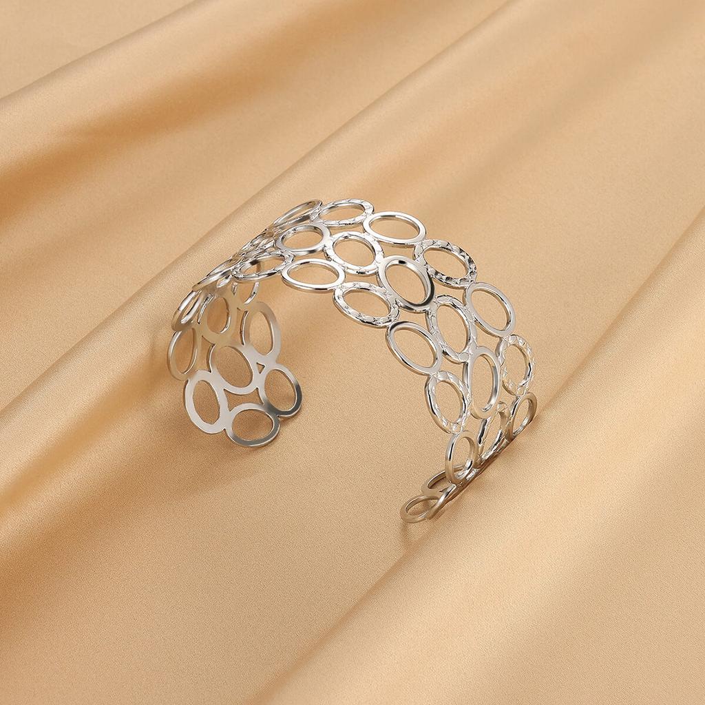 Flower Hollow Chunky Cuff Bangles For Women Fashion Waterproof Geometric Bracelet Wide Hand Jewelry Pulseras Summer Gift