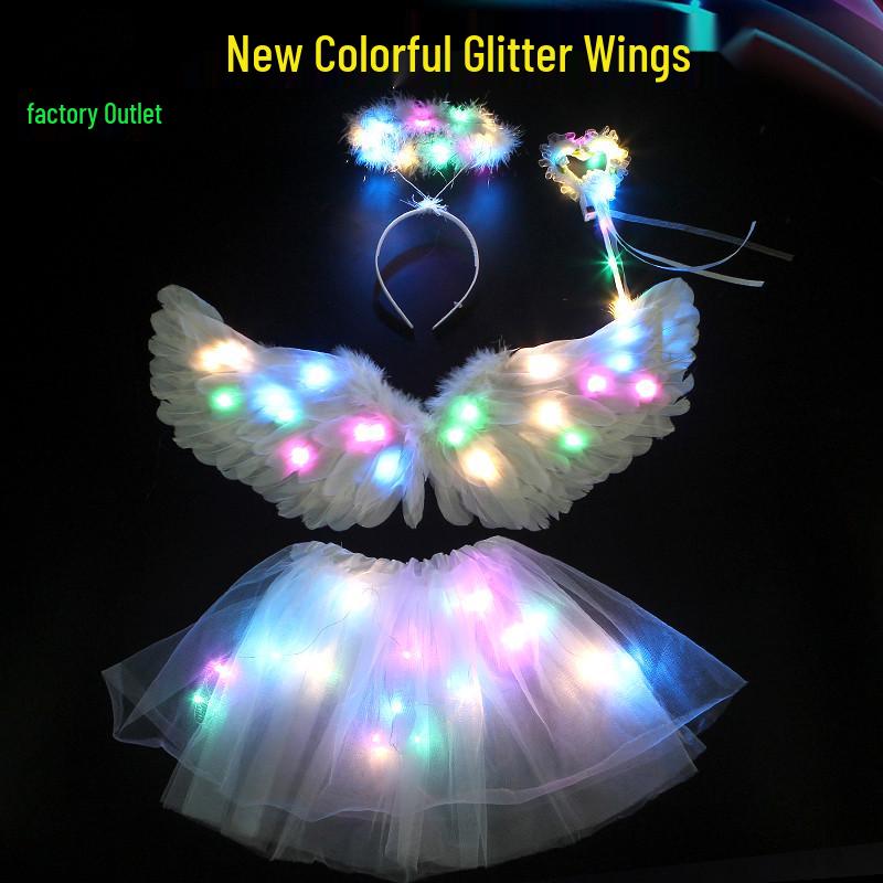 Children's Glowing Angel Feather Wings Costume Prop for Girls & Adults - Fairy, Elf, Cosplay & Photoshoots