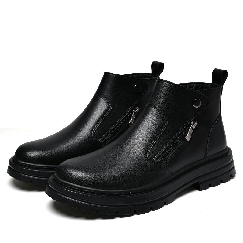 Fashion 2025 Fashionable Men's High-Quality Leather Ankle Boots With Side Zipper Buckle Design Comfortable Outdoor Durable Casual Boots