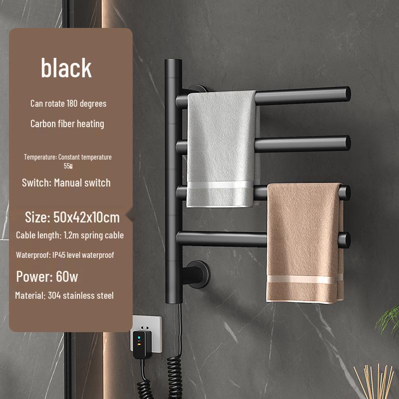 Stainless Steel Smart Electric Towel Rack with Rotatable Heating and Sterilization for Hotel Bathrooms