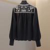 Sibaoshe Women's Elegant Embroidered Crew Neck Blouse