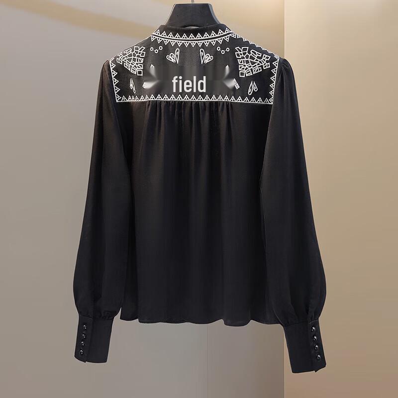 Sibaoshe Women's Elegant Embroidered Crew Neck Blouse