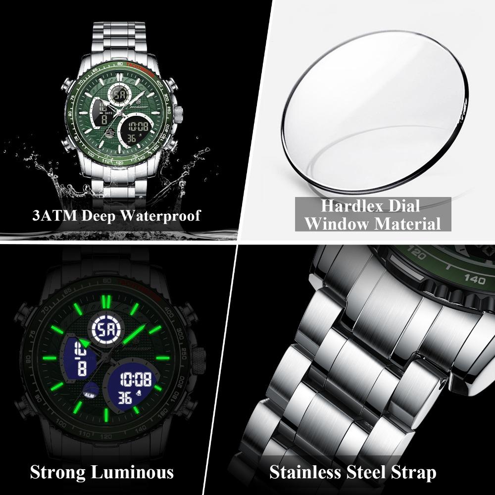 POEDAGAR Top LED Man Clock Waterproof Electronic Luxury Men's Watches Dual Time Display Digital Stainless Steel Quartz Watch