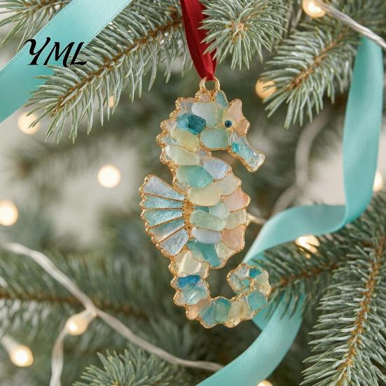 Decorative Glass Look Ornaments Sea Christmas Ornament, Coastal Turtle Whale Shark Octopus Modern Wall Hanging Decor Tree Decoration, Ocean-Inspired