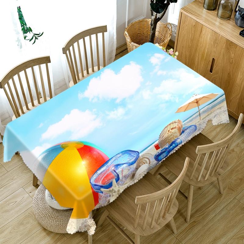 Starfish Seascape Pattern Sunny Beach Tablecloth Thicken Cotton Rectangular Round Table Cloth For Wedding Picnic Party