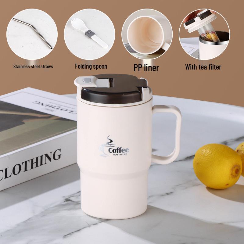 Stainless Steel Mug with Lid & Spoon - Perfect for Coffee, Tea, or Travel