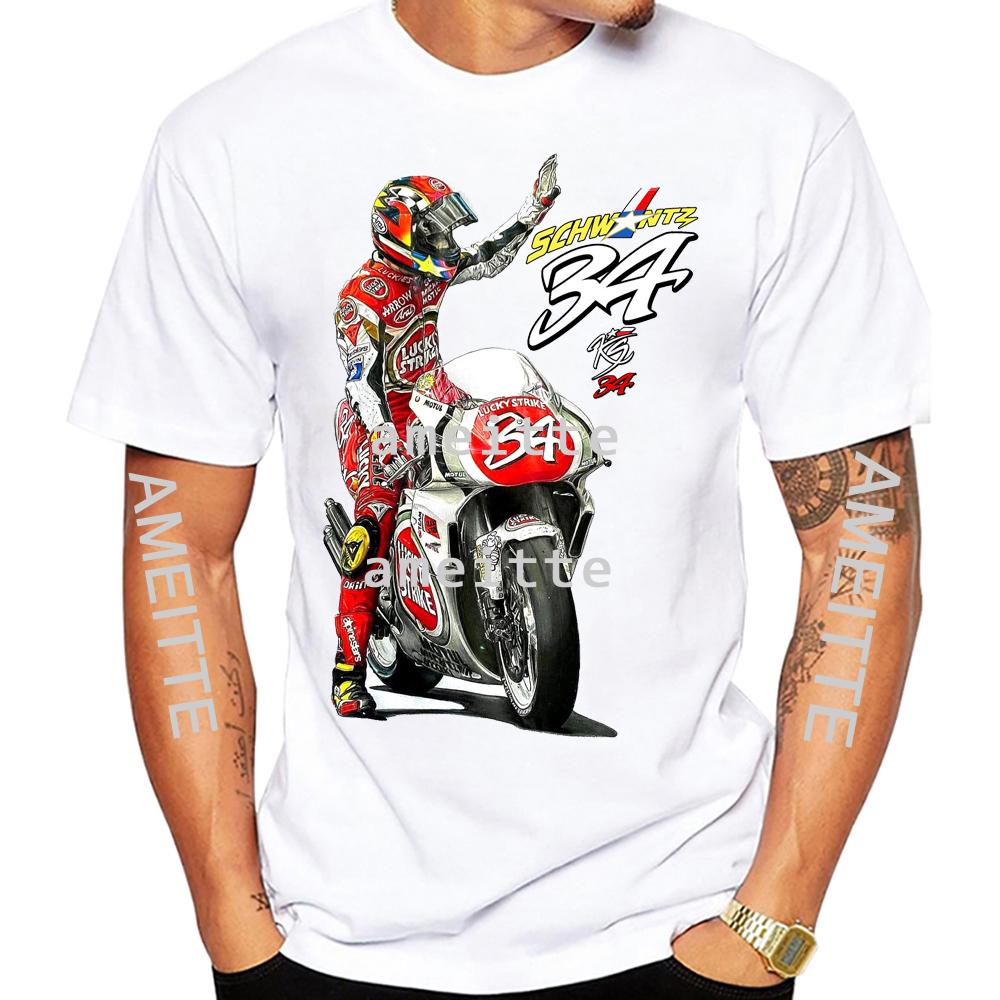 Kevin Schwantz 34 Leggenda delle Gare GP Anni '90 T-Shirt Estiva Uomo Manica Corta Sport d'Avventura Casual Top Bianco Uomo Motociclista Magliette