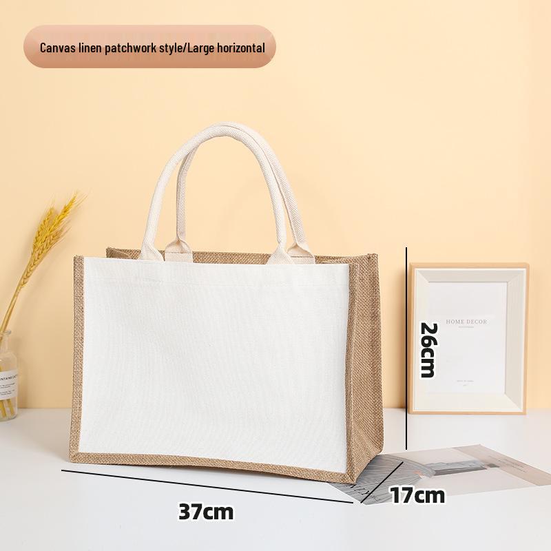 Custom Logo Hand-Painted Tote: Jute, Canvas, Cotton & Linen Handbag, Burlap DIY Lunch Box Bag