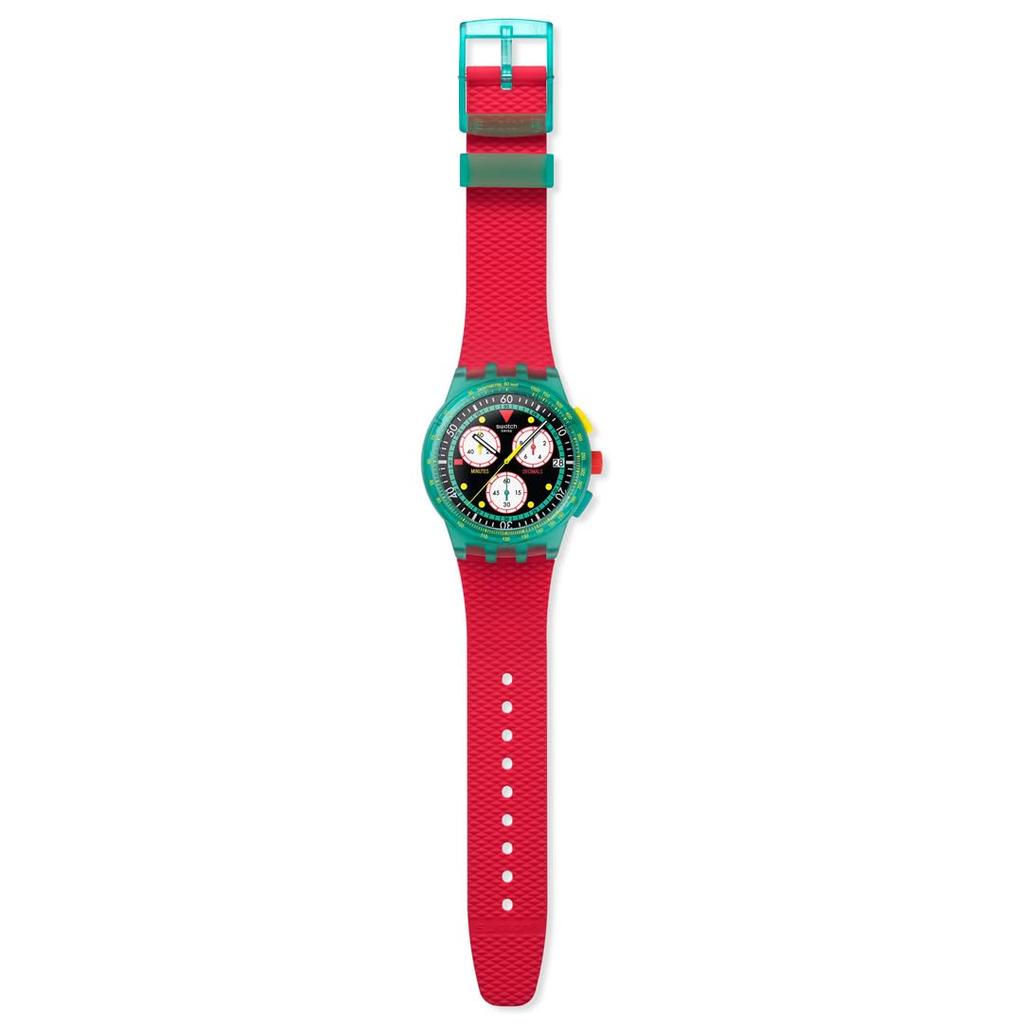 Swatch NEW CHRONO PLASTIC SWATCH NEON EMERALD CHRONO Wristwatch, SUSG409, Unisex, Red