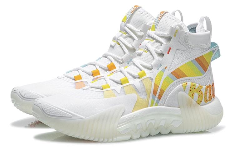 Li Ning Badfive 2 Basketball Shoes Men's High Top Standard White/Dark Yellow/Light Blue ABFR001-3