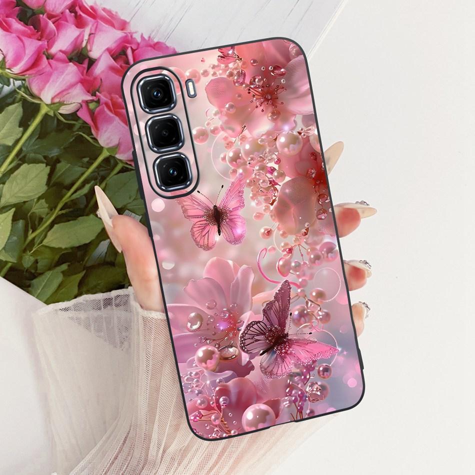 For Infinix Hot 50 Pro+ 50Pro 4G Cute Flower Butterfly Cat Case For Infinix Hot50 Pro Plus 4G Black Silicone Soft Phone Cases