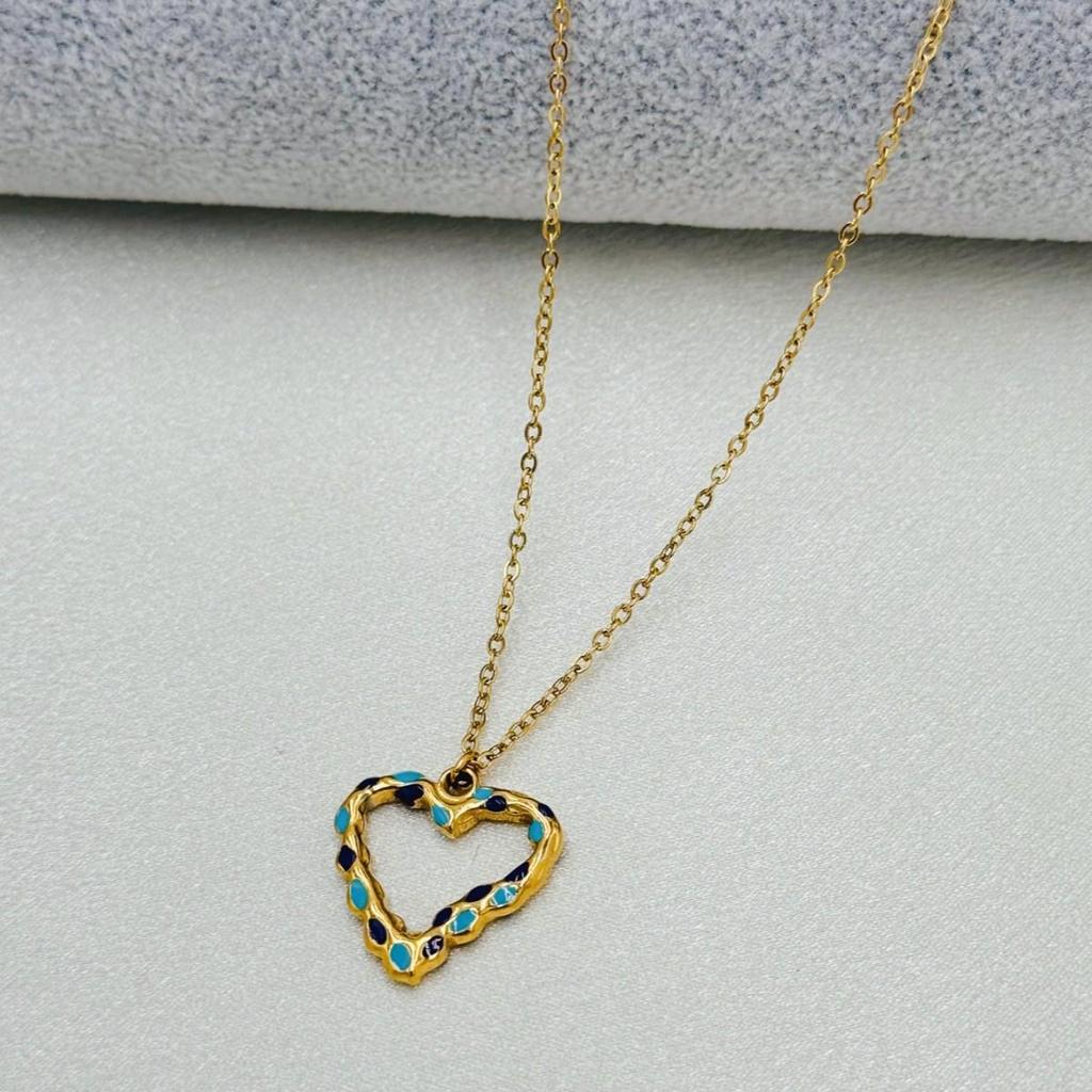 Stainless Steel Heart Pendant Necklace with Spotted Oil Drip - Fashionable Ins Style