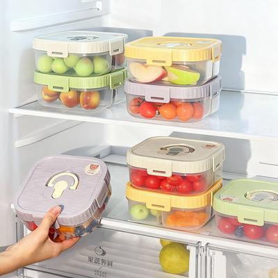 Reusable Square Plastic Food Container With Handle 2/3 Grid Picnic School Portable Lunch Box Leak-proof Fruit Fresh-keeping Box