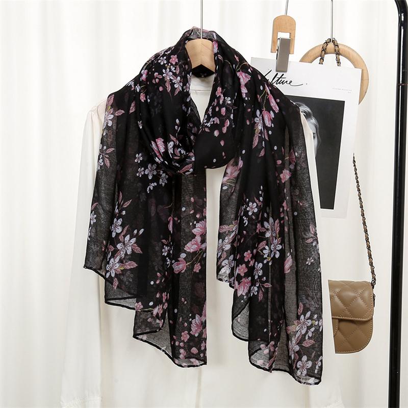 Winter Thin Fashion Bloosm Floral Viscose Shawls Scarf Lady High Quality Wrap Pashmina Stole Bufandas Muslim Hijab 180*85Cm