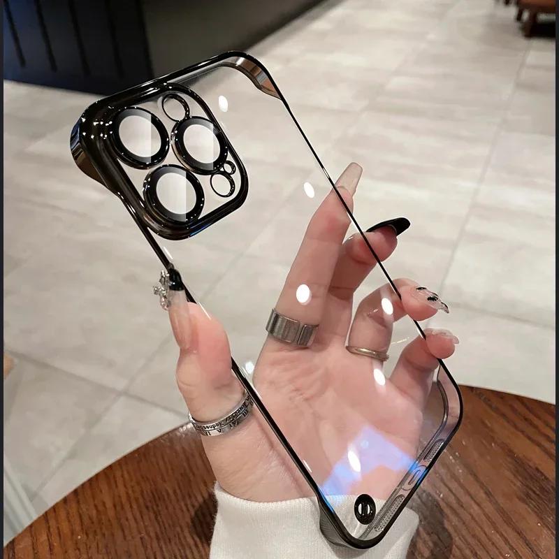 Luxury Plating Ultra Thin Clear Phone Case For iPhone 16 15 14 13 12 11 Pro Max 16 Plus Hard Shockproof Transparent Hard Cover