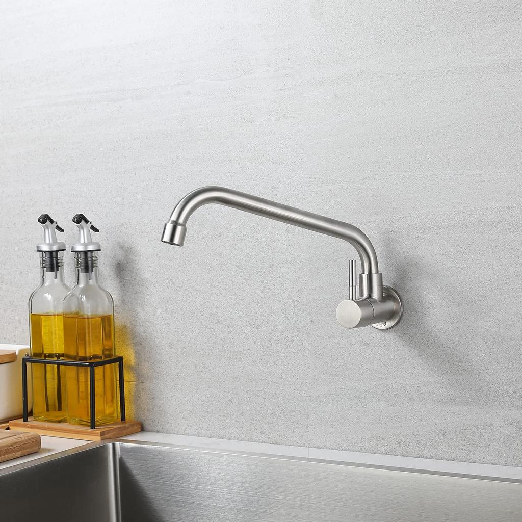 Cooltens Stainless Steel Faucet for and Handwashing Areas Single-Lever Wall-Mounted Kitchen, Bathroom, - Corrosion-Resistant