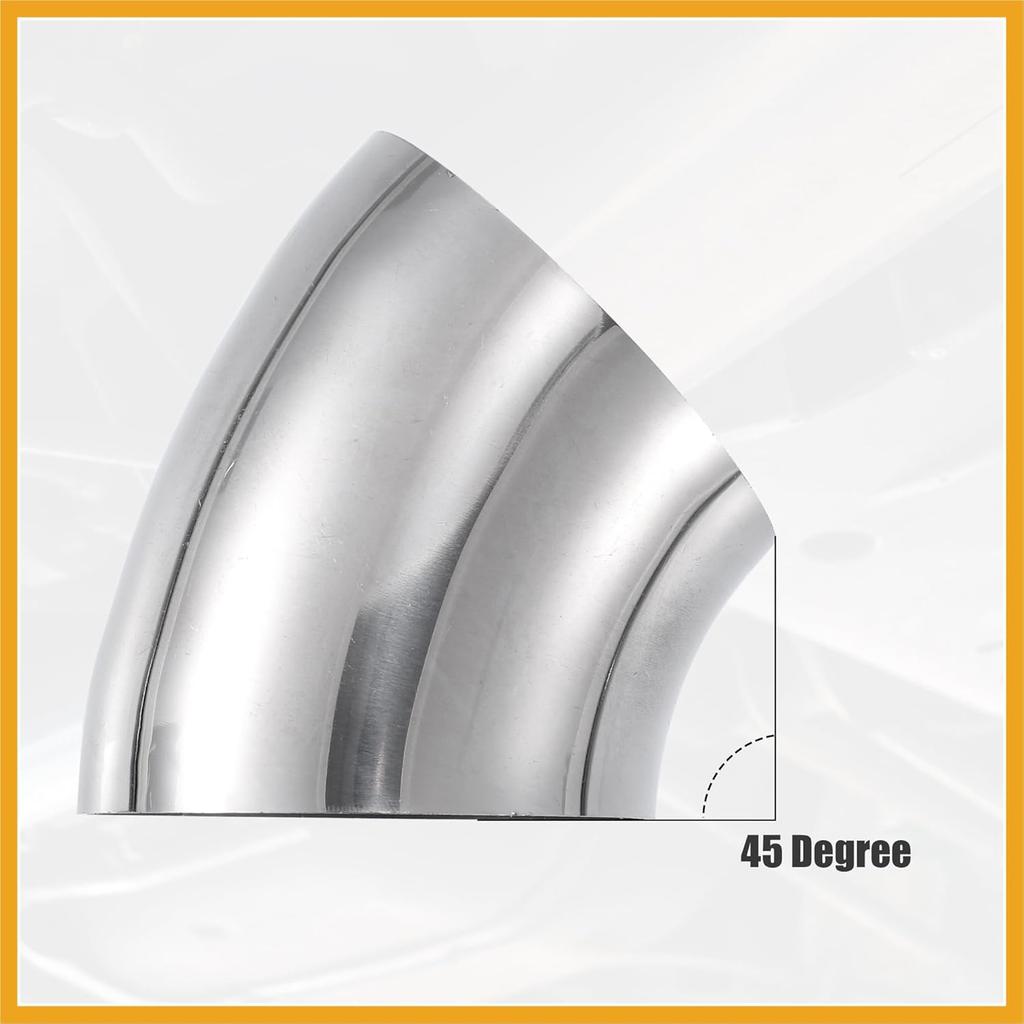 2pcs OD 3 Inch 45 Degree SS304 Stainless Steel Bend Tube Exhaust Elbow Pipe for Car Modified Exhaust System 3" Piping Silver Tone Replacement