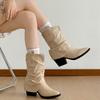 Fashion Vintage Pointed Toe Thick Heel Woman Western Cowgirl Boot Casual Slip On Short Booties Autumn Winter Hottie Shoes