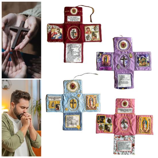 Catholic Pocket Shrine Devotional Pocket Shrine with Prayer Gadget Handmade Prayer Quilt with Holy Symbols Prayers Spiritual Gift for Catholics
